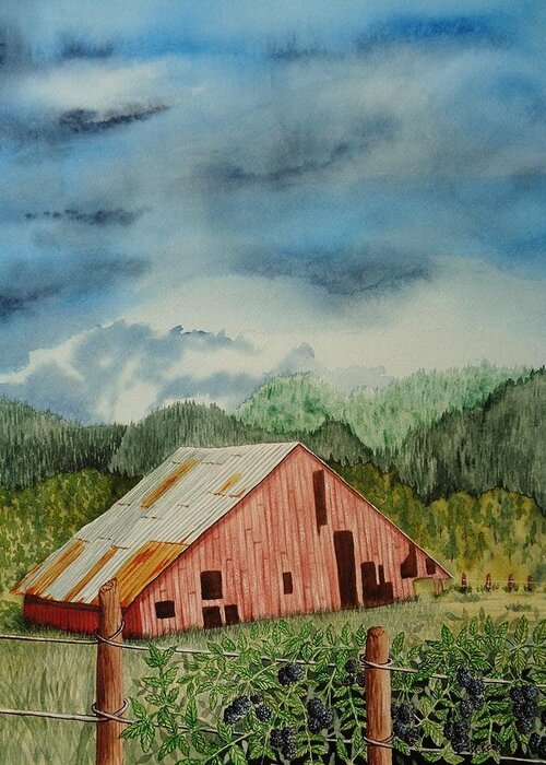 Print Greeting Card featuring the painting Oregon Barn by Katherine Young-Beck