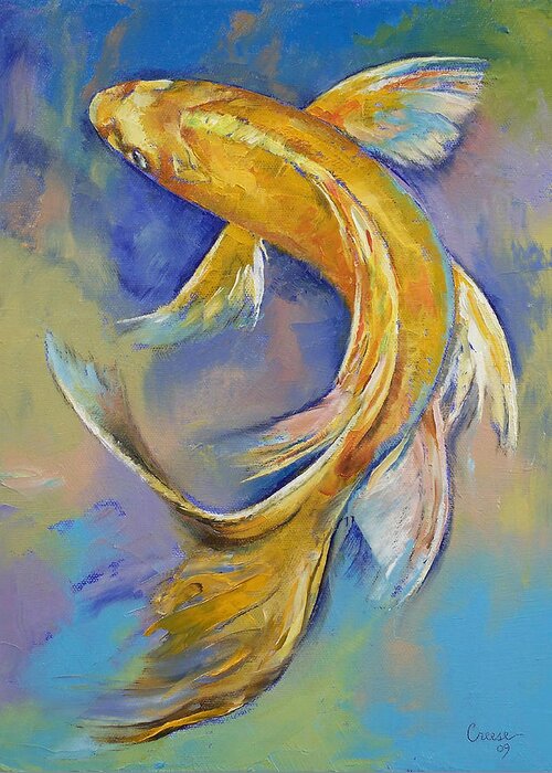Orenji Greeting Card featuring the painting Orenji Butterfly Koi by Michael Creese