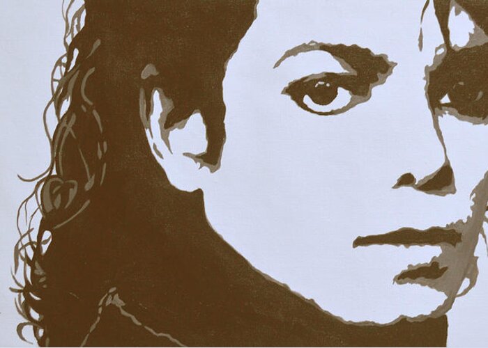 Original Greeting Card featuring the painting original black an white acrylic paint art- portrait of Michael Jackson#16-2-4-12 by Hongtao Huang