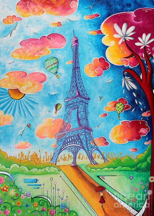 Paris Greeting Card featuring the painting Original Paris Eiffel Tower Pop Art Style Painting Fun and Chic by Megan Duncanson by Megan Aroon