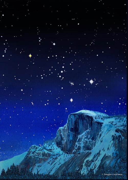 Watercolor Greeting Card featuring the painting Orion Over Halfdome by Douglas Castleman