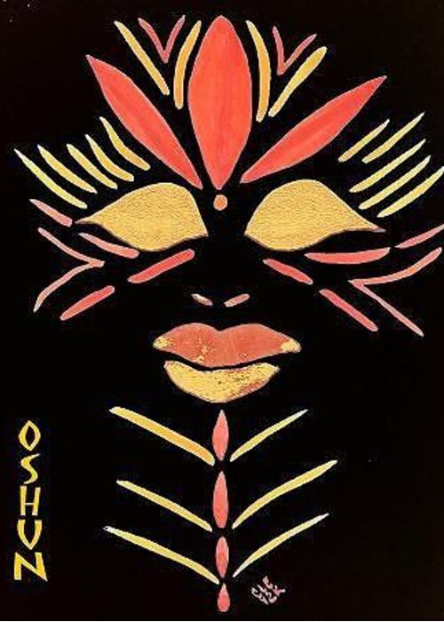 Oshun Greeting Card featuring the painting Oshun by Cleaster Cotton