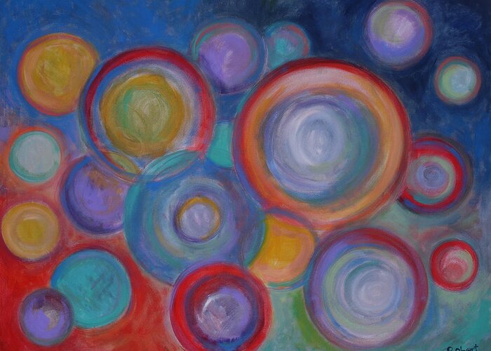 Circles Greeting Card featuring the painting Other Worlds - 48x60 Original Art / Prints by Robert R Splashy Art Abstract Paintings