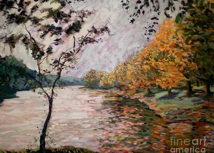 Autumn Greeting Card featuring the painting Otono Rahway Park by Monica Elena