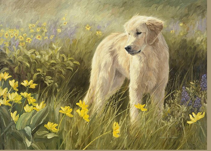 Dog Greeting Card featuring the painting Out In The Field by Lucie Bilodeau