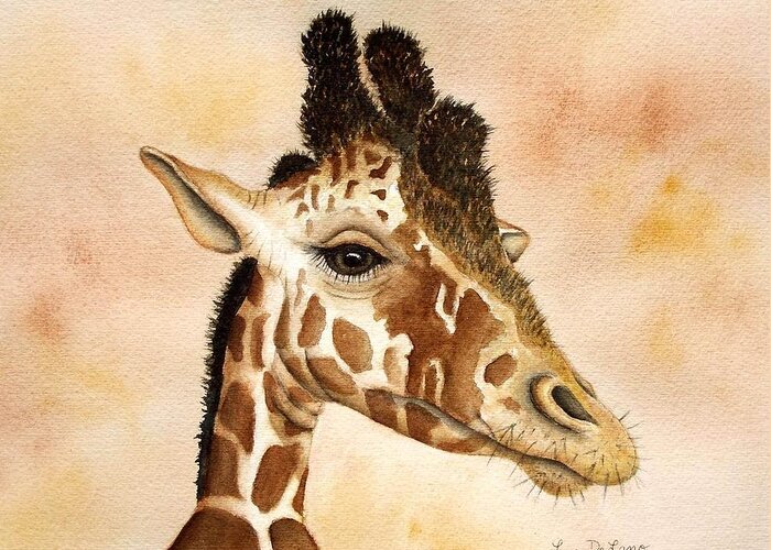 Giraffe Greeting Card featuring the painting Out of Africa's Giraffe by Lyn DeLano