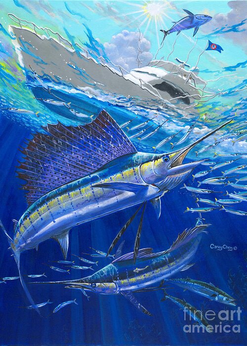 Sailfish Greeting Card featuring the painting Out Of Sight by Carey Chen
