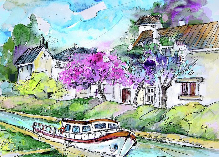 Travel Greeting Card featuring the painting Ouzouer sur Trezee in France 01 by Miki De Goodaboom