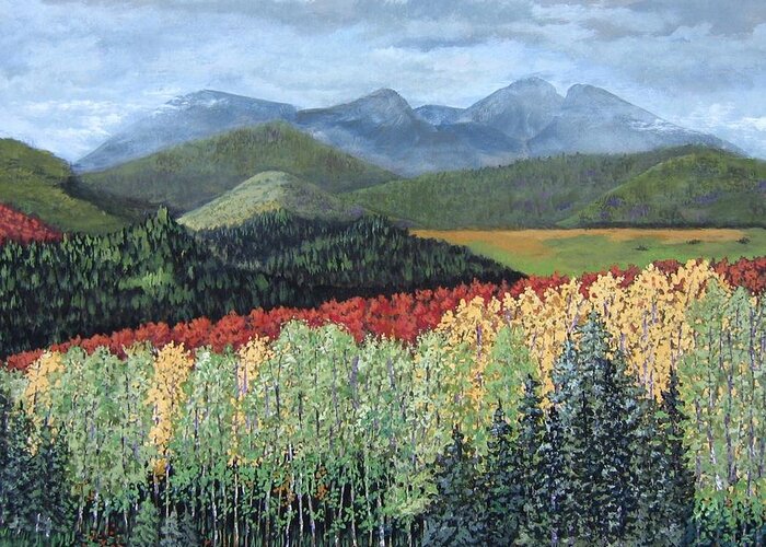 Landscape Greeting Card featuring the painting Over the Hills and Through the Woods by Suzanne Theis