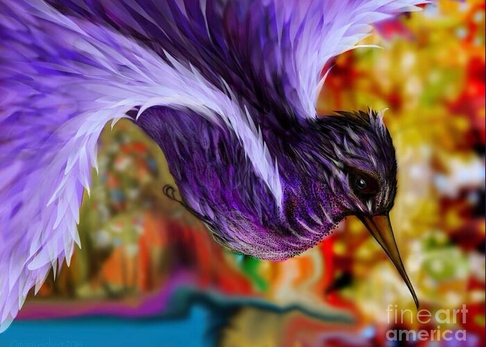 Hummingbird Greeting Card featuring the digital art Over The Pond by Mary Eichert