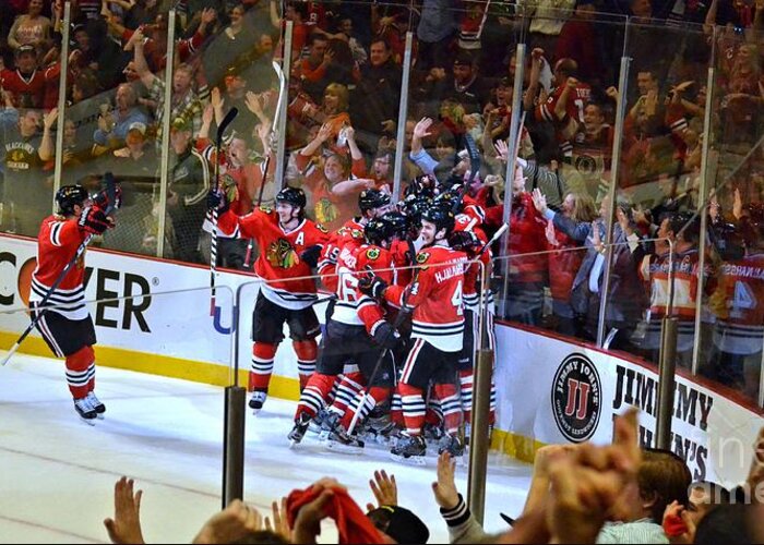 Blackhawks Greeting Card featuring the photograph Overtime Game Winner by Melissa Jacobsen