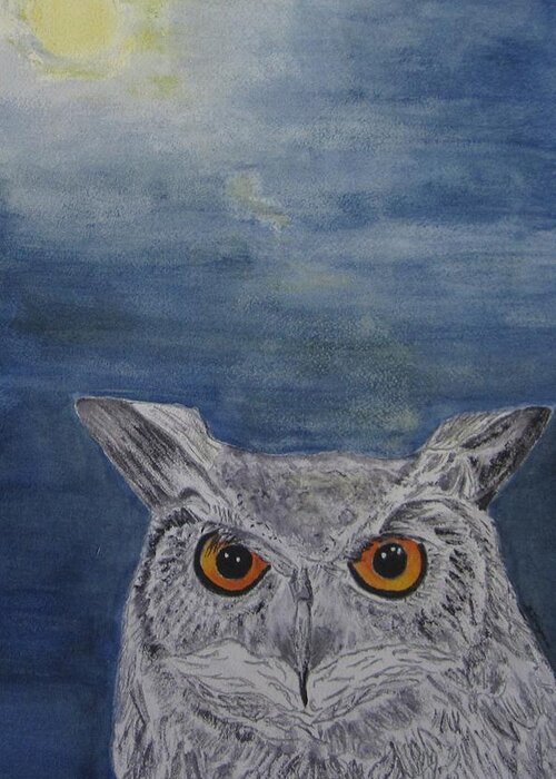 Owl Greeting Card featuring the painting Owl by moonlight by Elvira Ingram