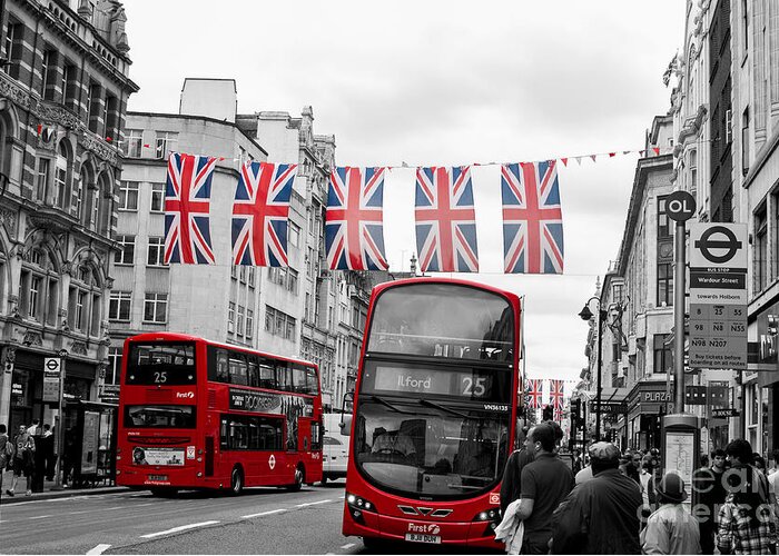 Street Greeting Card featuring the photograph Oxford Street Flags by Matt Malloy