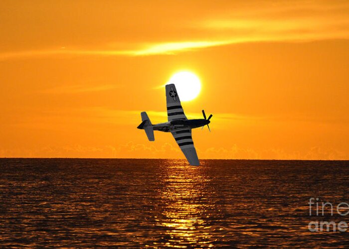 Sunset Greeting Card featuring the photograph P-51 Sunset by John Black