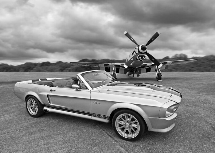 P-51mustang Greeting Card featuring the photograph P51 Meets Eleanor in Black and White by Gill Billington