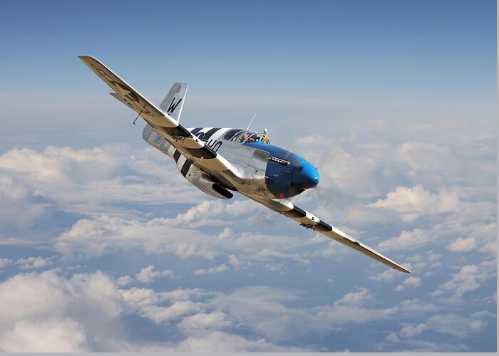 Aircraft Greeting Card featuring the photograph P51 Mustang - Symphony in Blue by Pat Speirs