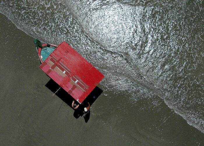 Art Greeting Card featuring the photograph Pablo's Red Boat from Overhead by Rob Huntley