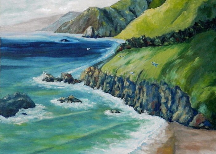 Beach Greeting Card featuring the painting Pacific Coast by William Reed