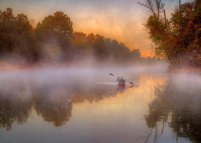 2013 Greeting Card featuring the photograph Paddling in Mist by Robert Charity