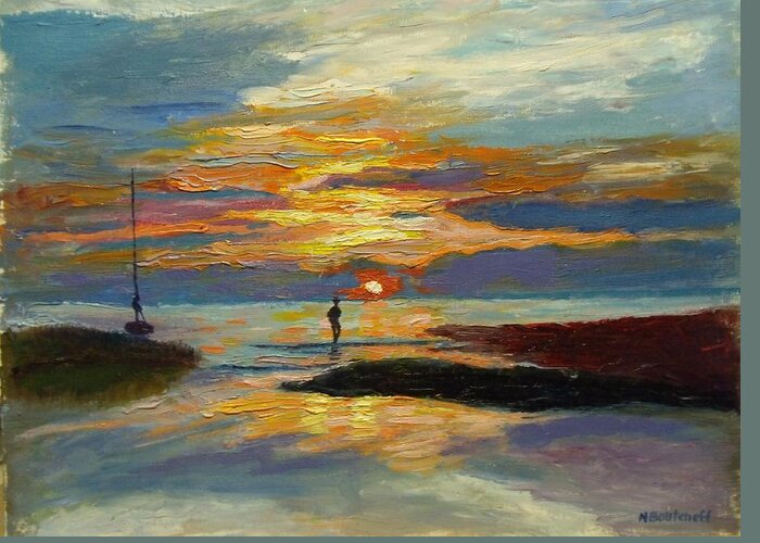 Landscape Greeting Card featuring the painting Paines Creek Sunset by Nicolas Bouteneff