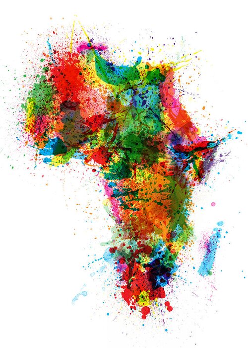 Africa Map Greeting Card featuring the digital art Paint Splashes Map of Africa Map by Michael Tompsett