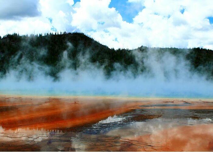 Yellowstone National Park Greeting Card featuring the photograph Painted Rocks and Steam by Catie Canetti
