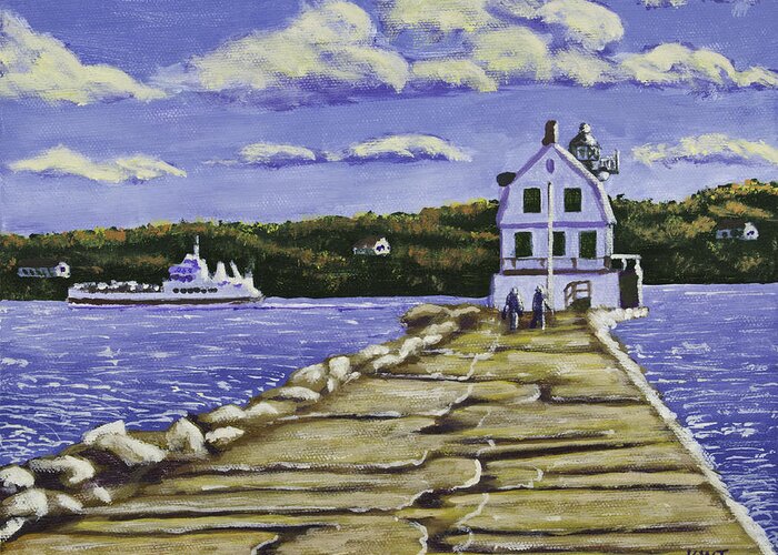 Rockland Greeting Card featuring the painting Rockland Breakwater Lighthouse in Maine by Keith Webber Jr