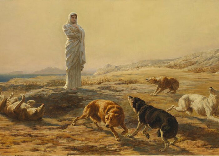 Briton Riviere Greeting Card featuring the painting Pallas Athena and the Herdsmans Dogs by Briton Riviere
