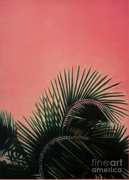 Abstract Greeting Card featuring the painting Palm on pink #1 by Heidi E Nelson