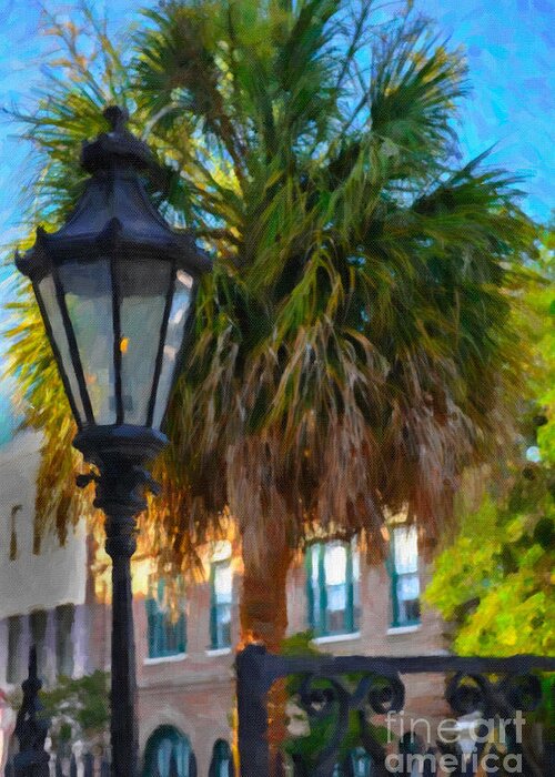 Palmetto Greeting Card featuring the digital art Palmetto Gas Light by Dale Powell