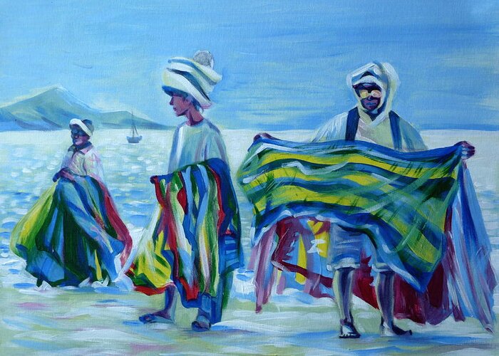 Tropical Greeting Card featuring the painting Panama.Beach Market by Anna Duyunova