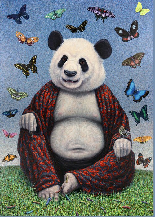 Panda Greeting Card featuring the painting Panda Buddha by James W Johnson