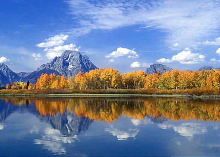 America Greeting Card featuring the photograph Panorama Fall Morning at Oxbow Bend Grand Tetons National Park by Dave Welling