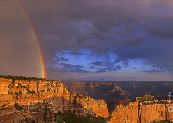 North America Greeting Card featuring the photograph Panorama Rainbow over Cape Royal North Rim Grand Canyon National Park by Dave Welling
