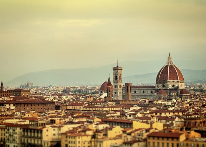 Scenics Greeting Card featuring the photograph Panoramic Shot Of Florence In The by Sankai