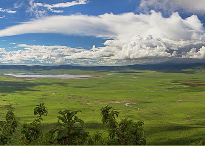 Scenics Greeting Card featuring the photograph Panoramic View Of Ngorongoro Crater by John Bryant