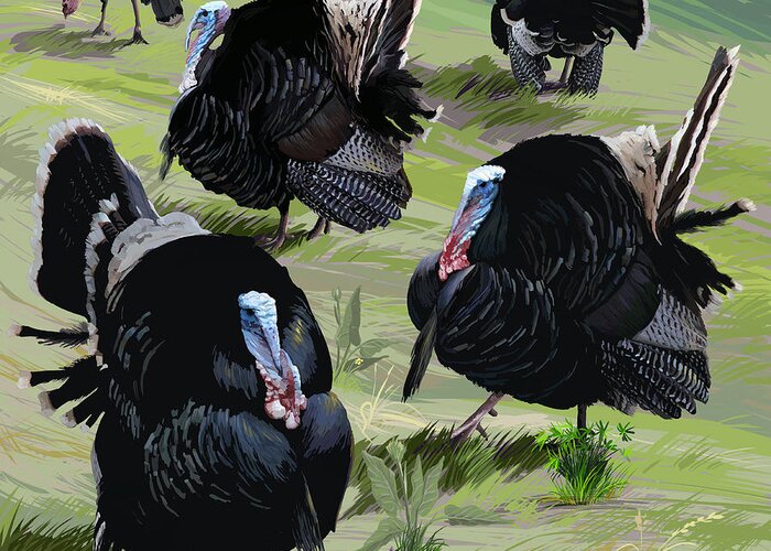 Turkeys Greeting Card featuring the digital art Parade Ground by Pam Little
