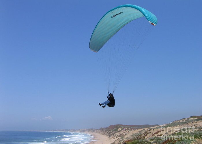 Monterey Bay Greeting Card featuring the photograph Paraglider Over Sand City by James B Toy
