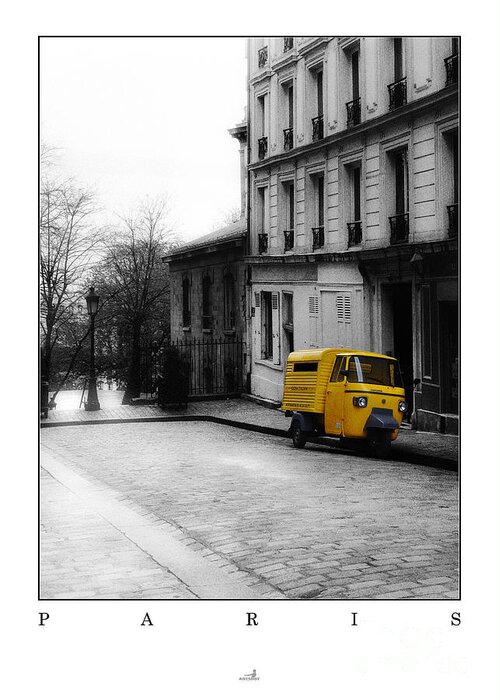 Auto Greeting Card featuring the pyrography Paris - Yellow Car by ARTSHOT - Photographic Art