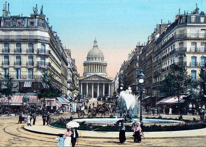 Paris 1910 Greeting Card featuring the photograph Paris 1910 Rue Soufflot And Pantheon by Ira Shander
