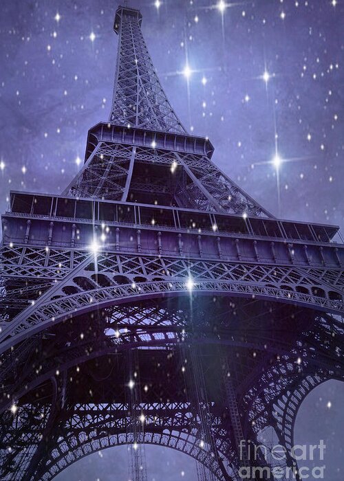 Paris Greeting Card featuring the photograph Paris Lavender Purple Eiffel Tower Starry Night Eiffel Tower Stars Celestial Fantasy Sparkling Decor by Kathy Fornal