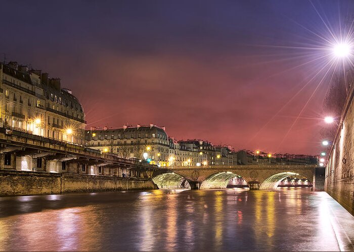 France Greeting Card featuring the photograph Paris Siene River At Night by Radoslav Nedelchev