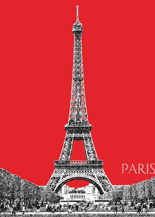 Architecture Greeting Card featuring the digital art Paris Skyline Eiffel Tower - Red by DB Artist