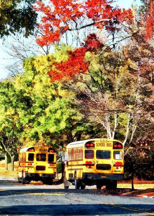 Bus Greeting Card featuring the photograph Parked School Buses by Susan Savad