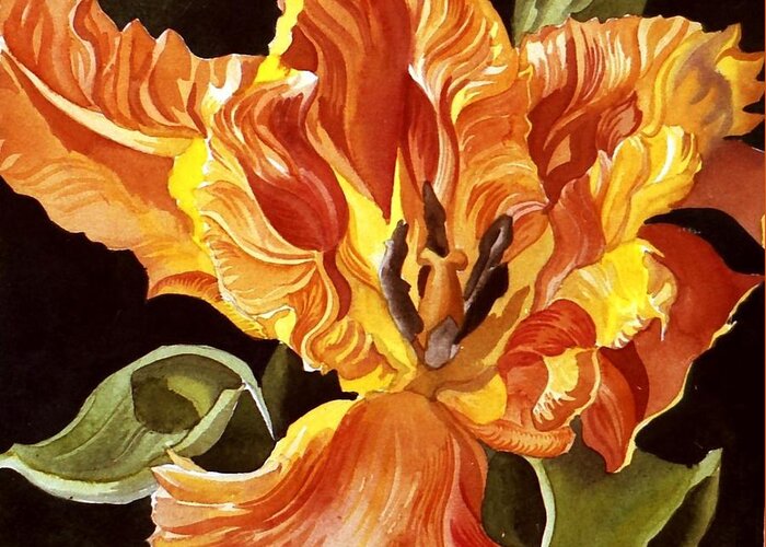 Tulip Greeting Card featuring the painting Parrot Tulip by Alfred Ng