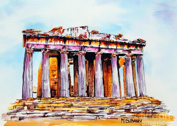 Acropolis Of Athens Greeting Card featuring the painting Parthenon by Maria Barry