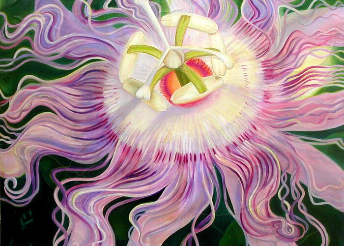 Flowers Greeting Card featuring the painting Passion Flower by Anne Cameron Cutri