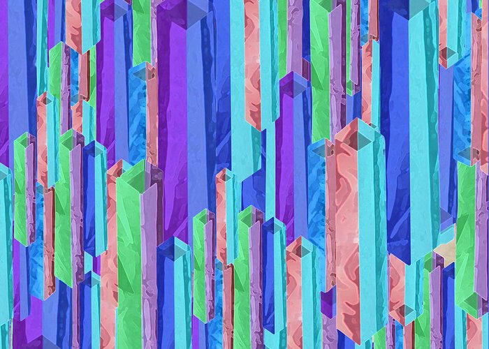 Pastel Greeting Card featuring the digital art Pastel Crystal Towers by Deborah Smith