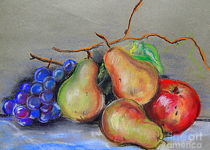 Michael Hoard Artwork Greeting Card featuring the photograph Pastel Pear Still Life by Michael Hoard