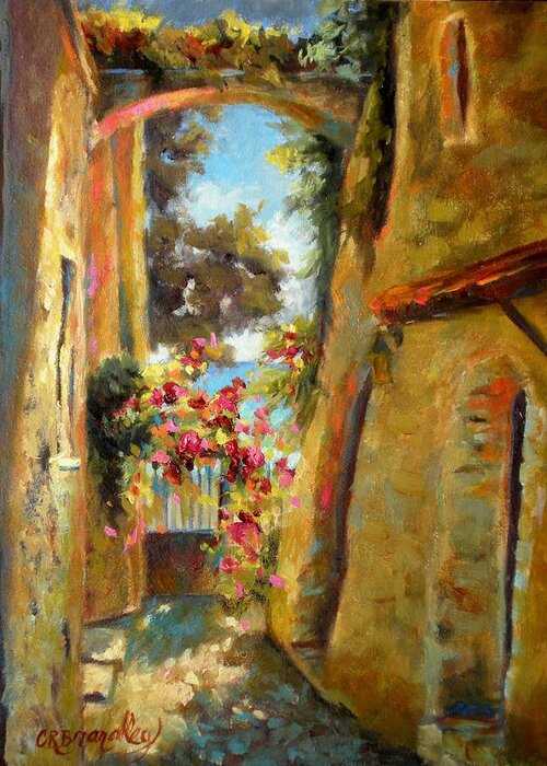 Mediterranean Greeting Card featuring the painting Path to the Sea by Chris Brandley